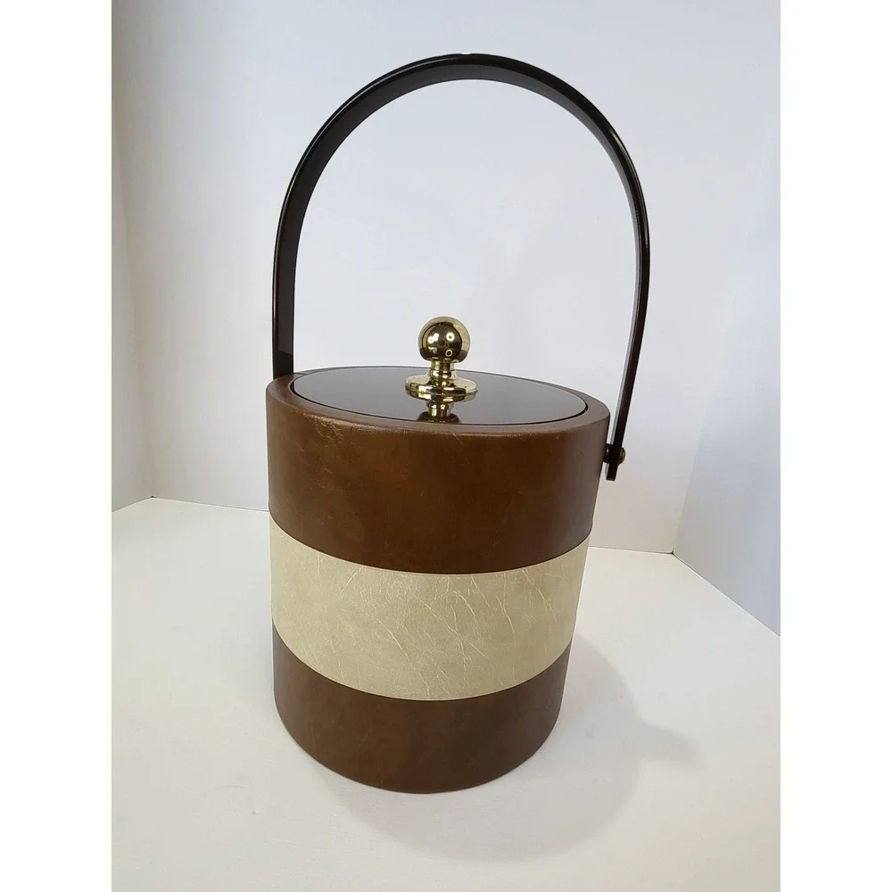 Vintage Bucket Brigade Morgan Designs Ice Bucket Brown Faux Leather Mid Century
